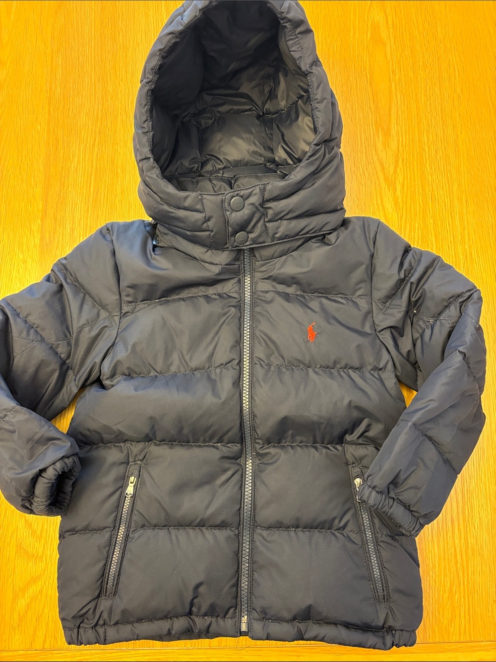Ralph Lauren Polo Kids Dark Navy Puffer Jacket with Hood - Size 5